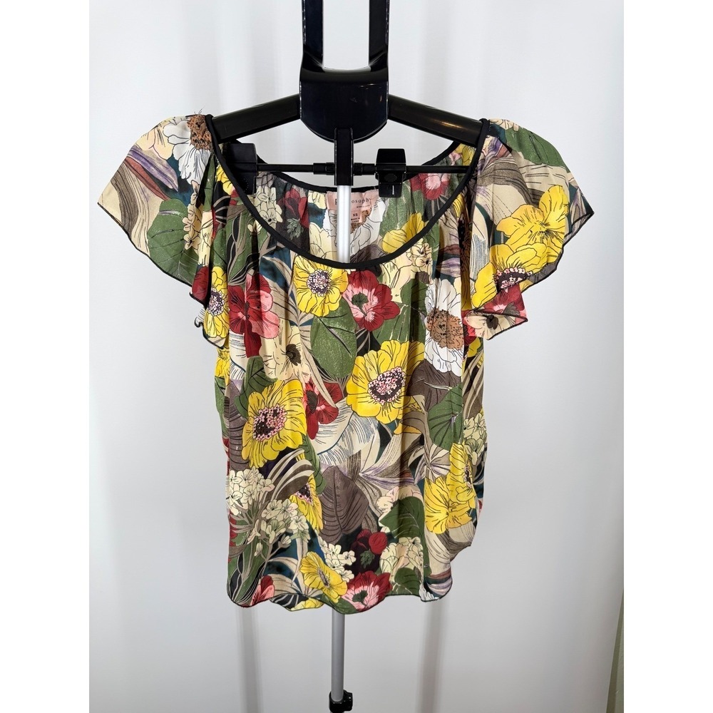 Philosophy Republic Clothing‎ Floral Flutter Sleeve Blouse Womens L Yellow Red